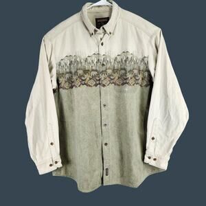 Woolrich Men's Outdoor Button-Up Shirt With Aztec Bear and Mountain Print